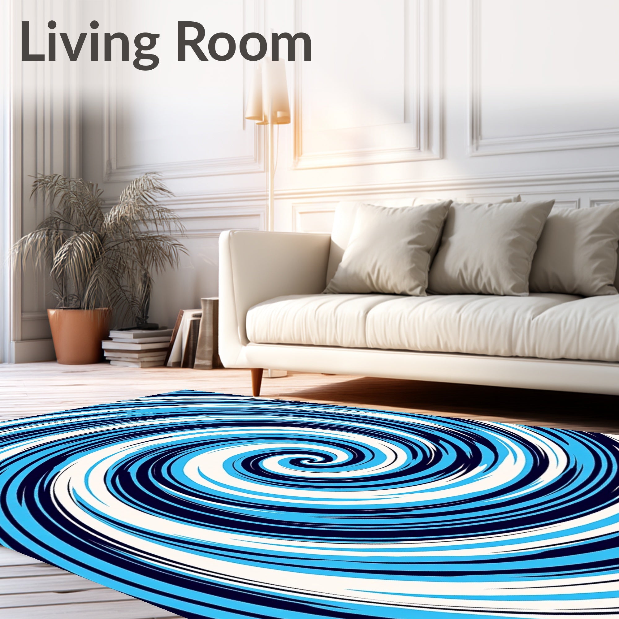 Navy Blue White Aqua Swirling Lines Rug
