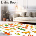 Colorful Dinosaurs and Alphabet Collage Rug