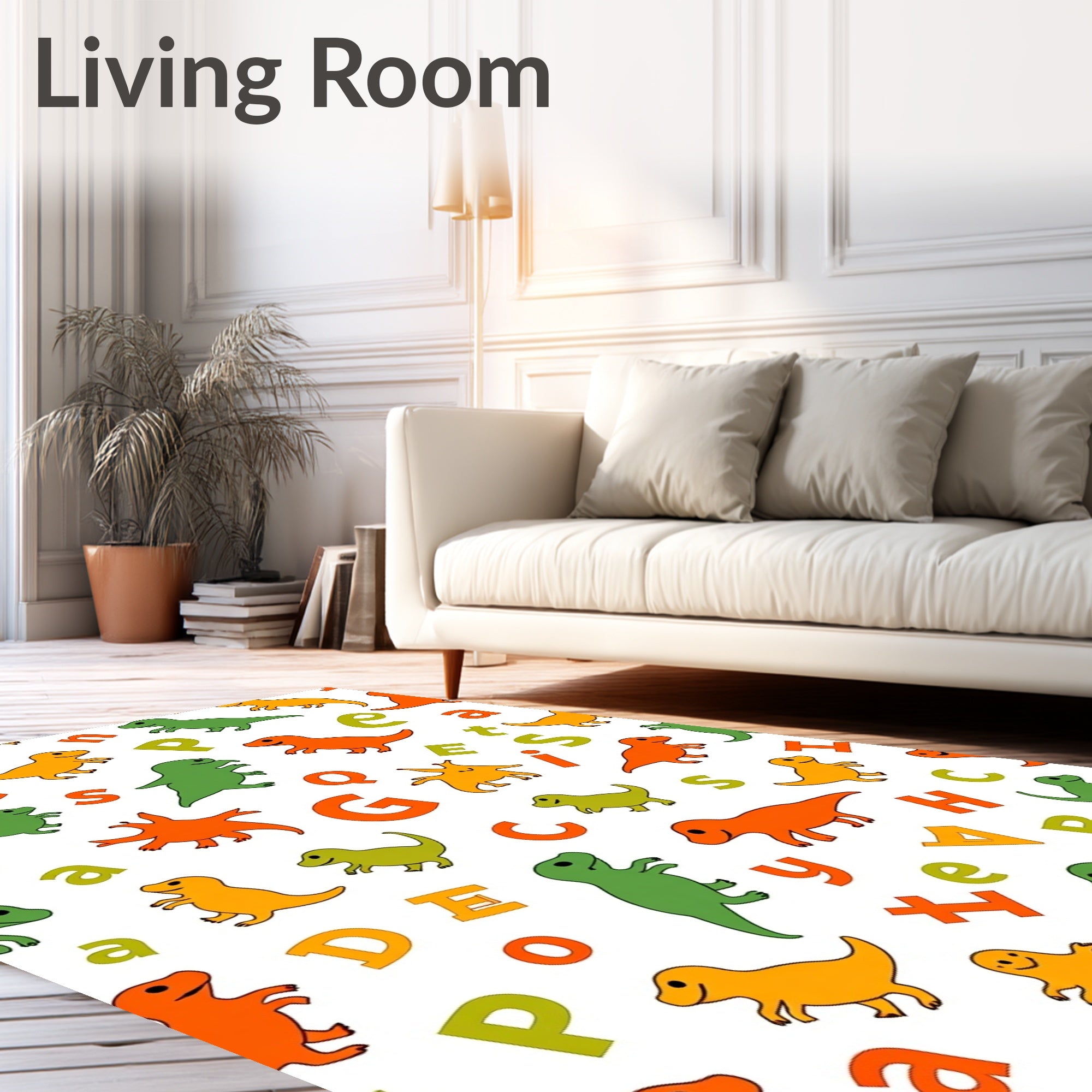 Colorful Dinosaurs and Alphabet Collage Rug