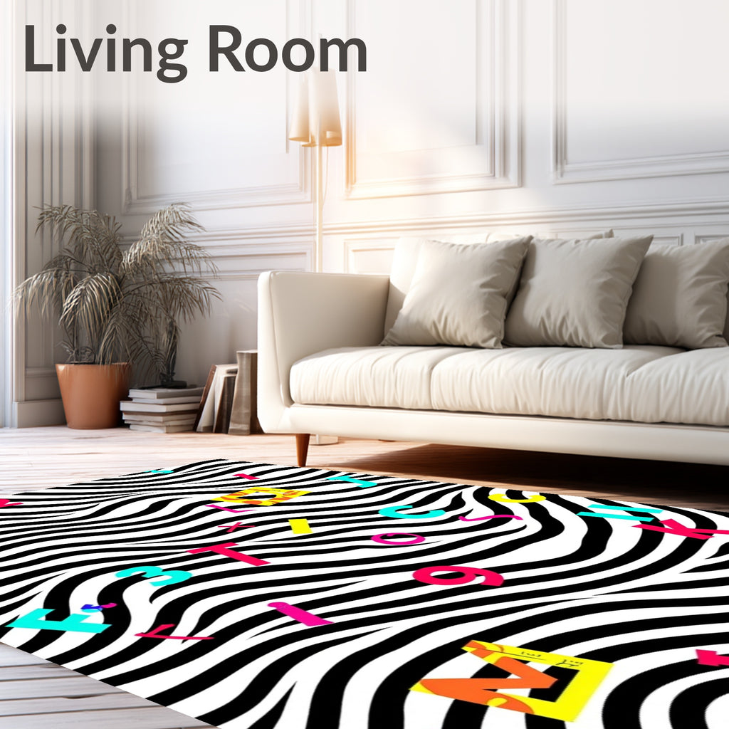 Vibrant Alphabet Zebra Wave Rug