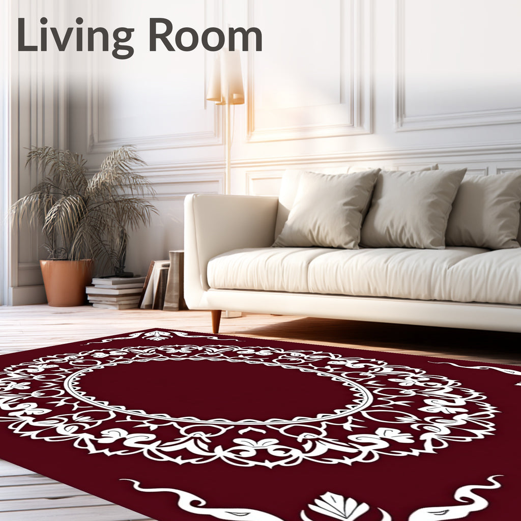 Crimson White Floral Medallion Corners Rug