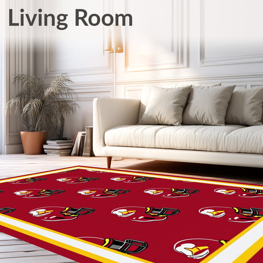 Crimson Yellow Football Helmet Repeating Pattern Rug