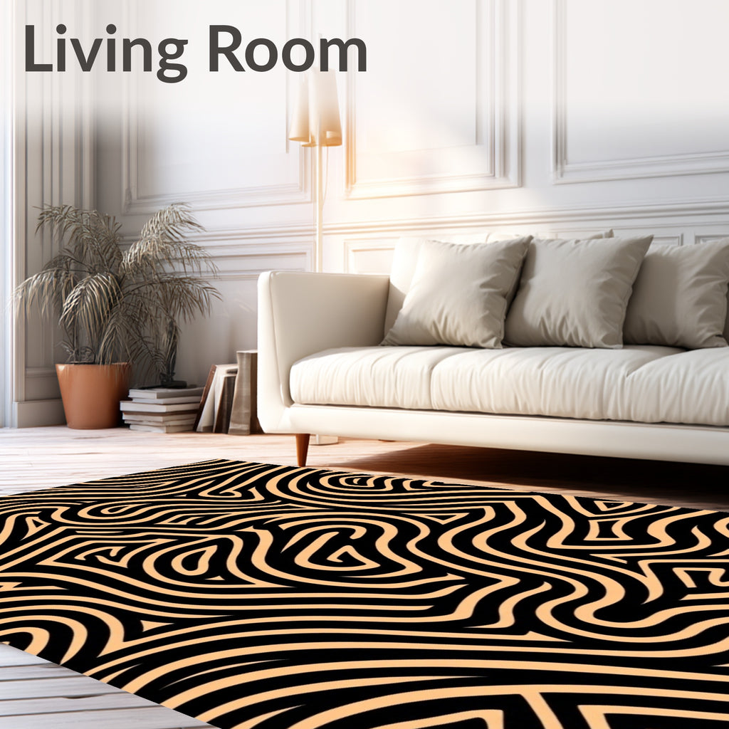 Curving Black Peach Labyrinth Rug