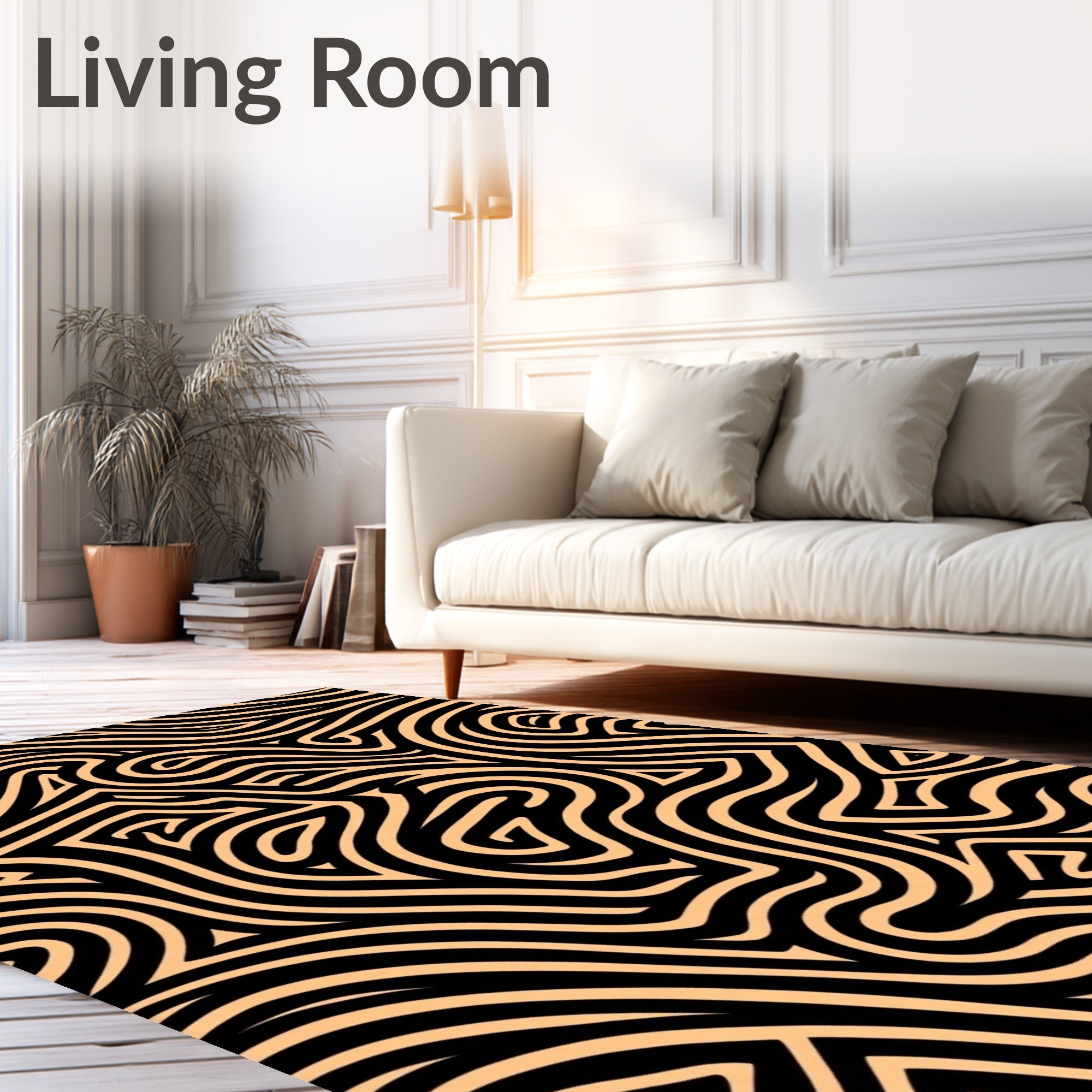 Curving Black Peach Labyrinth Rug