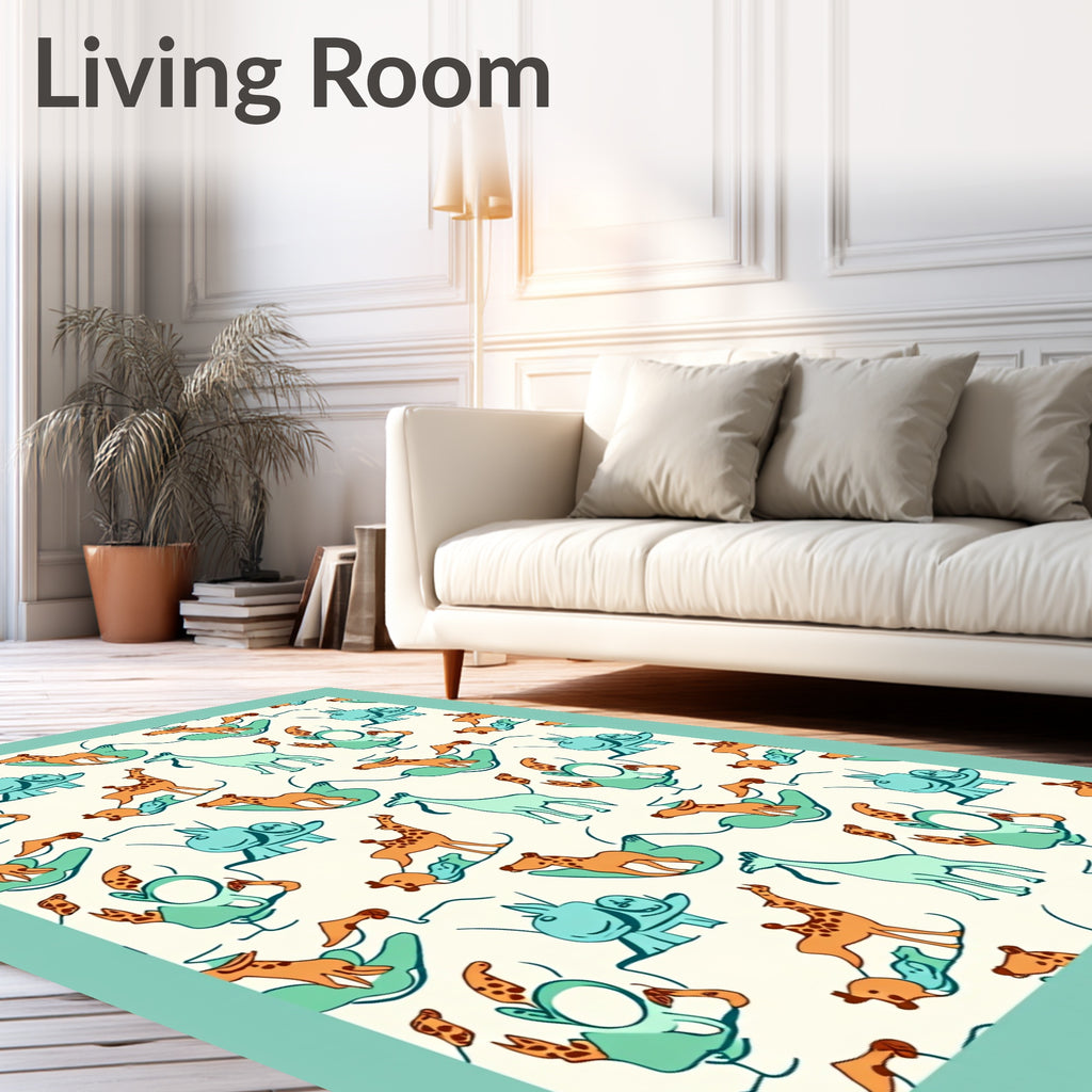 Whimsical Giraffe Rhino Playful Companions Rug