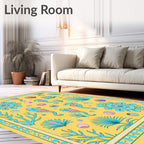 Aquamarine Seahorses Yellow Tropical Mandala Rug