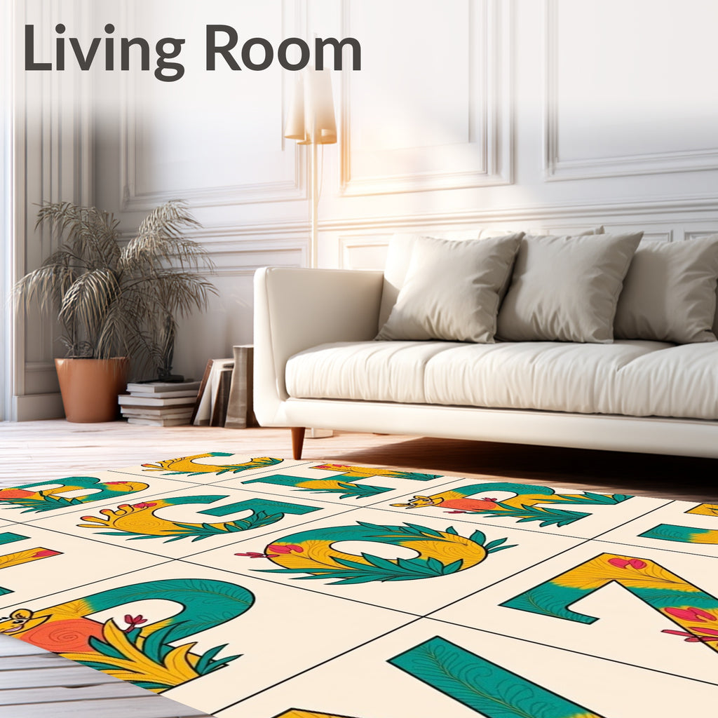 Whimsical Leafy Alphabet Floral Accents Rug