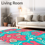 Coral Pink Teal Seashell Starfish Rug