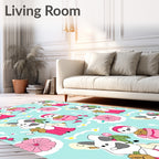Playful pink penguin and sheep garden Rug