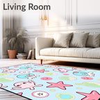 Cute Pink Blue Ocean Creatures Rug