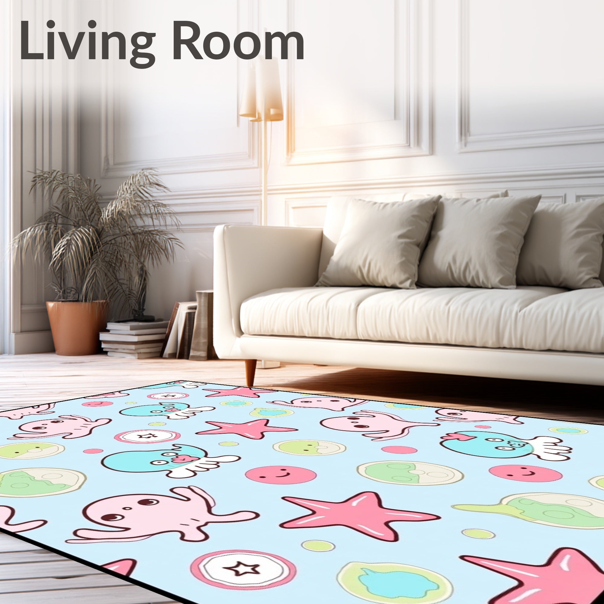 Cute Pink Blue Ocean Creatures Rug