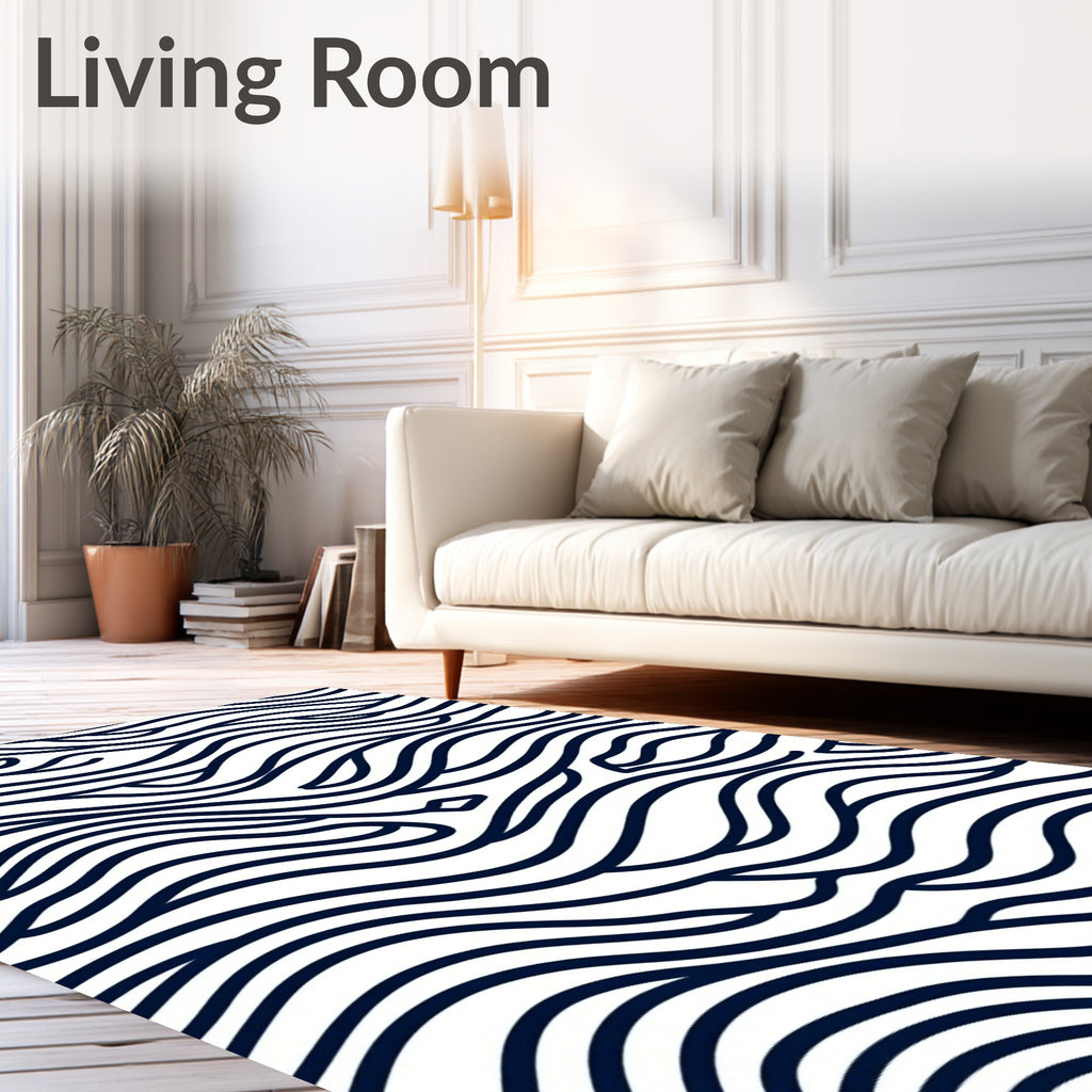 Navy White Intertwined Flowing Lines Rug