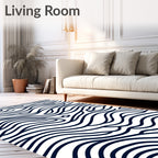 Navy White Intertwined Flowing Lines Rug