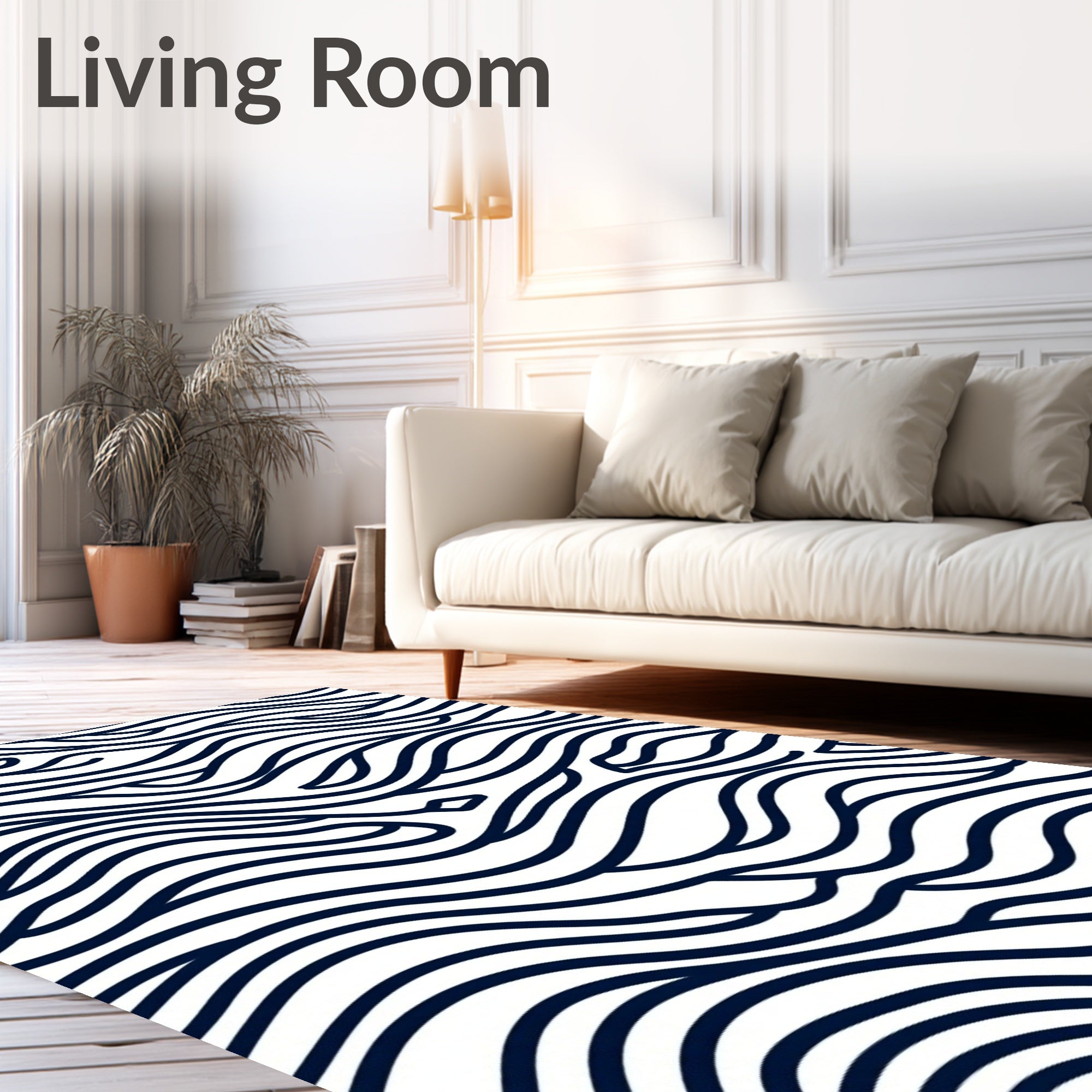 Navy White Intertwined Flowing Lines Rug