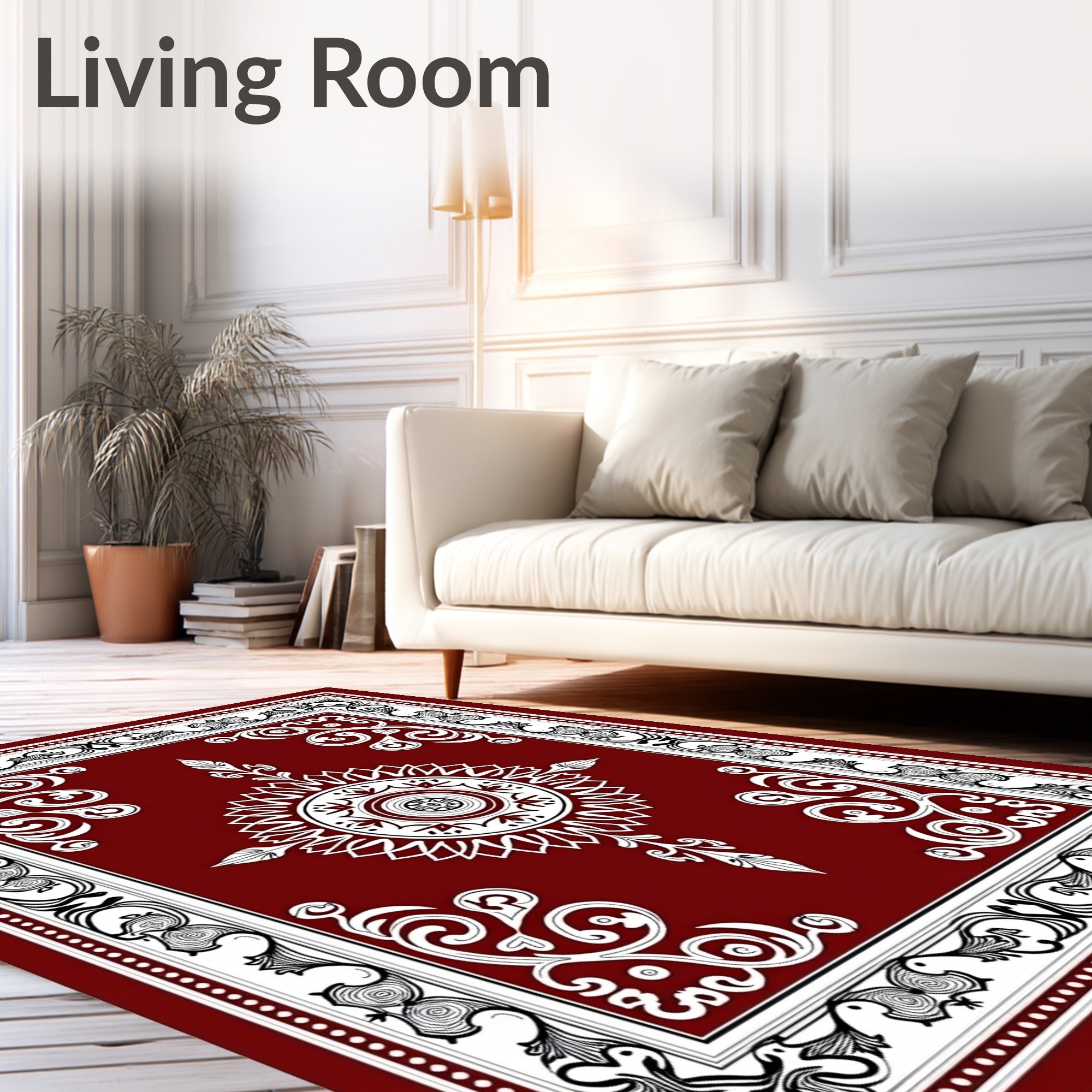 Deep Red Ornate Starburst Framing Rug