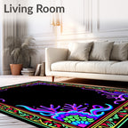 Vibrant Neon Ocean Flora Frame Rug
