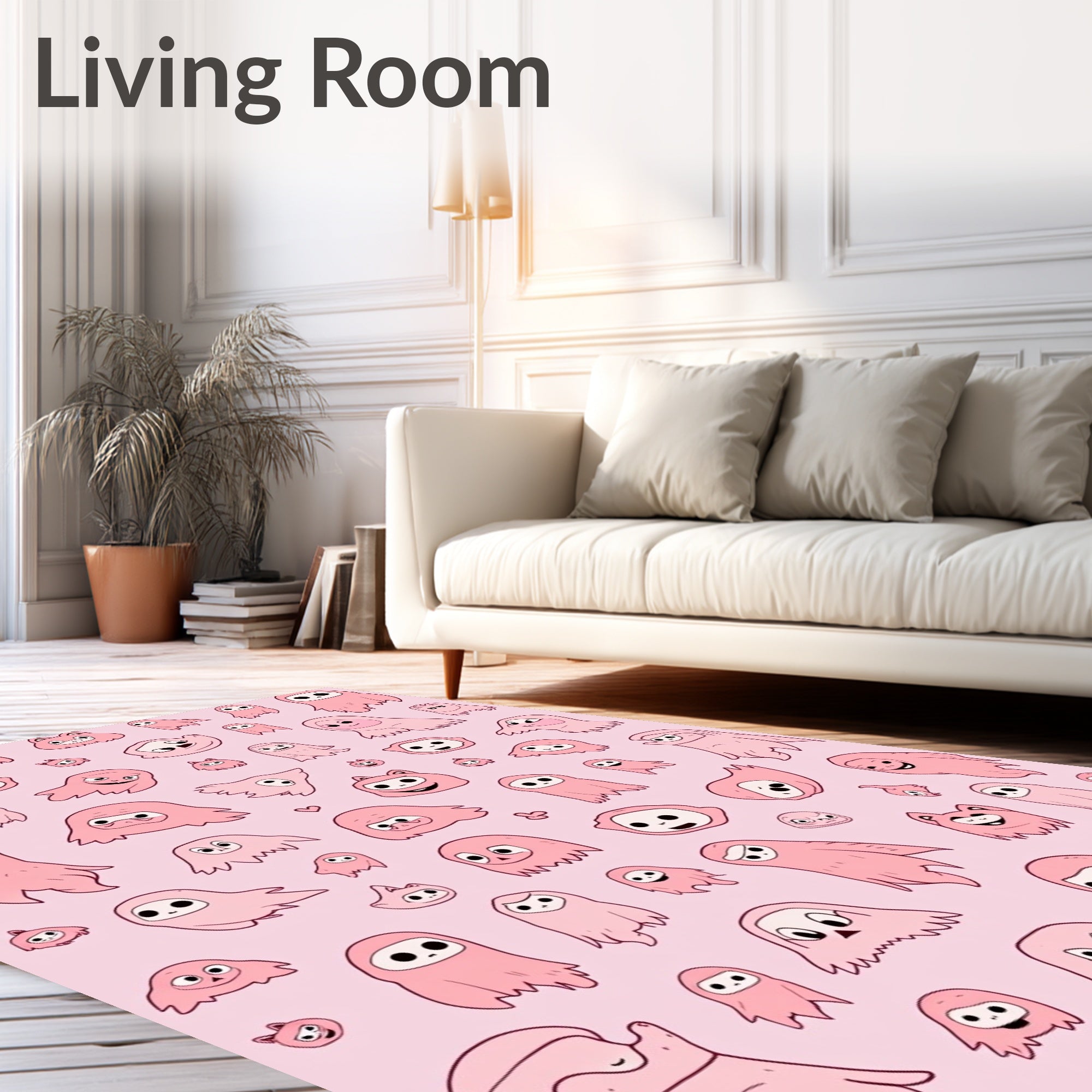 Spooky Pink Ghost Cartoon Collage Rug