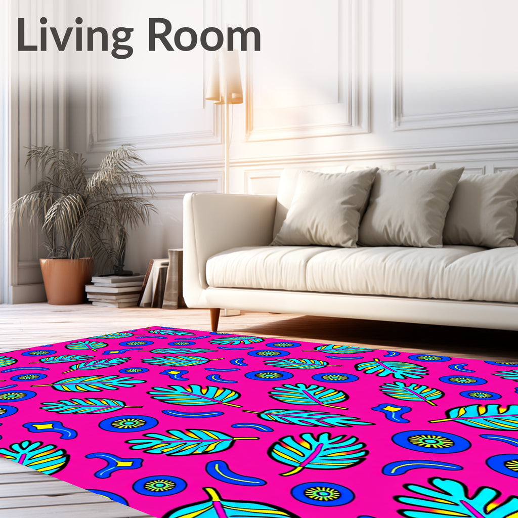 Vibrant Pink Tropical Leaf Medley Rug
