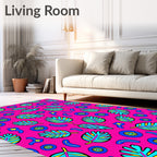 Vibrant Pink Tropical Leaf Medley Rug