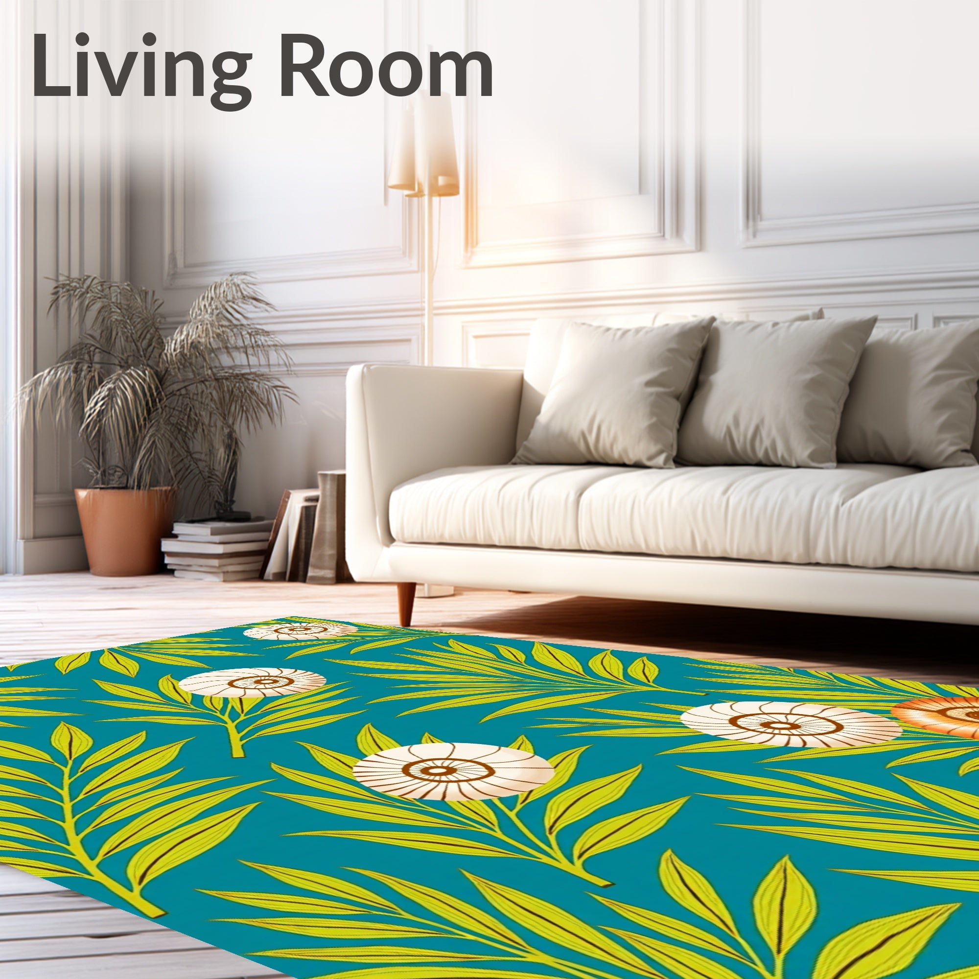Aqua Teal Tropical Shell Leaf Rug