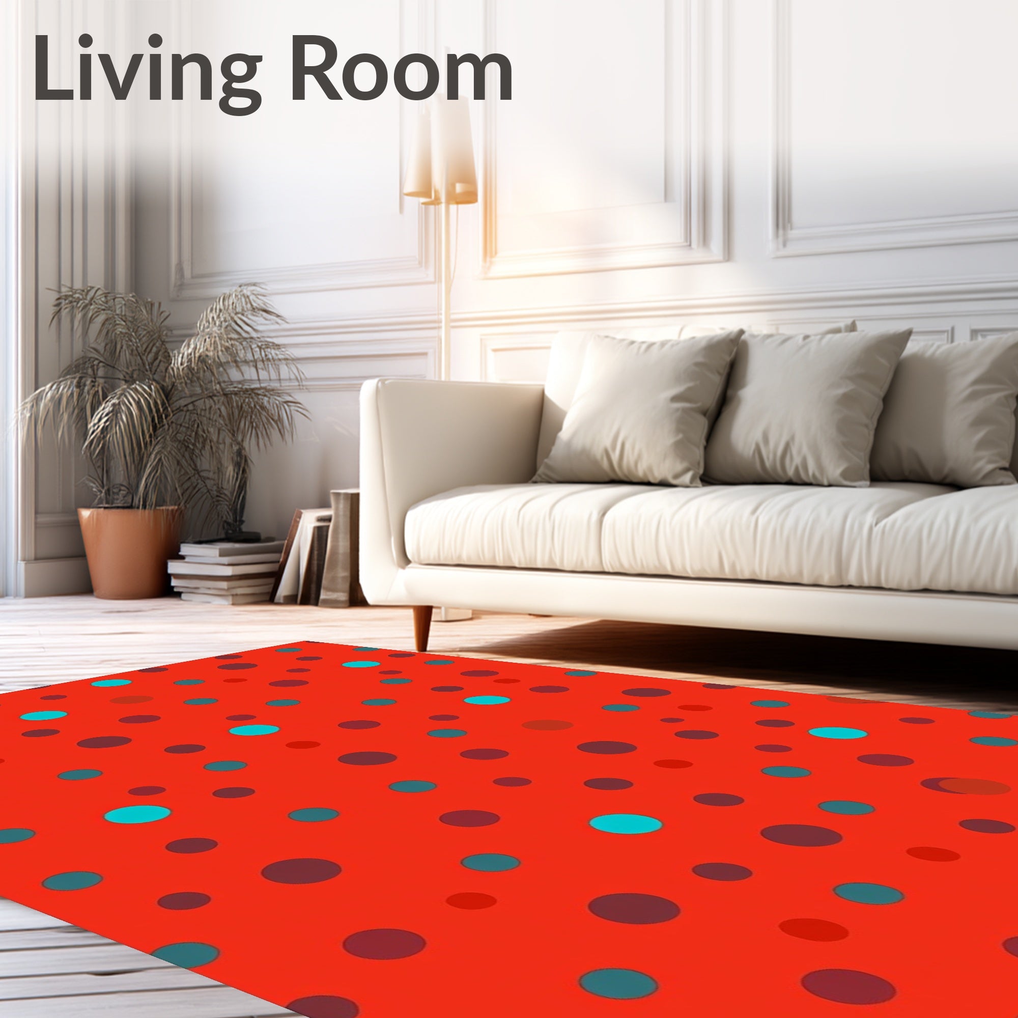 Random Red Turquoise Polka Dot Rug