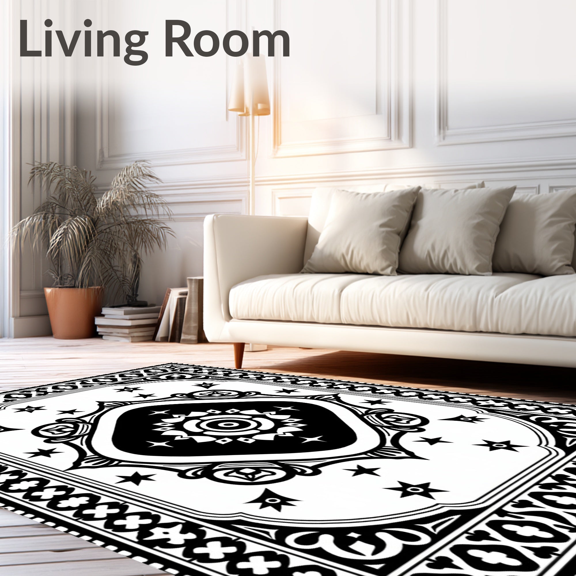 Monochromatic Ornate Mandala Starburst Rug