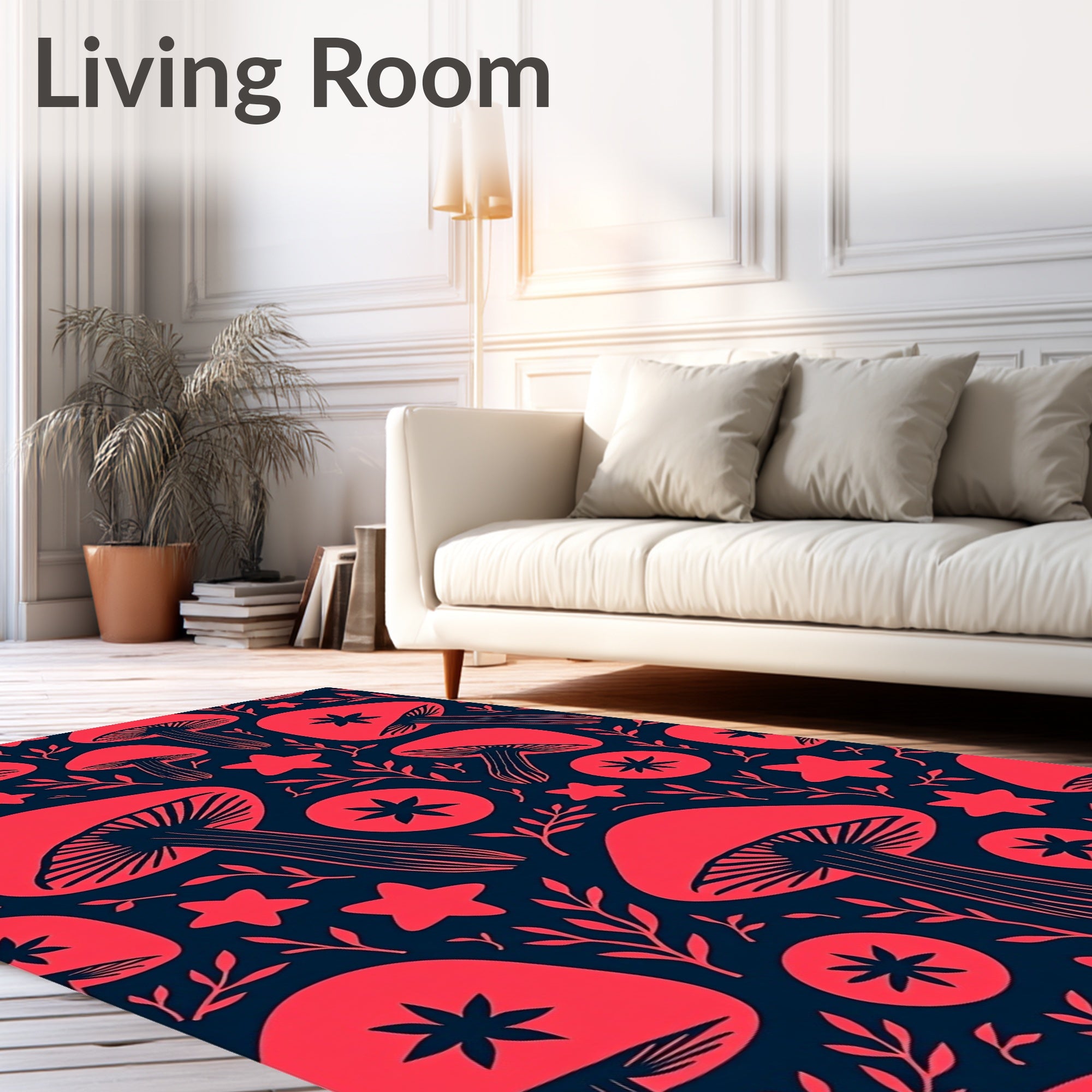 Whimsical Red Mushroom Star Foliage Rug