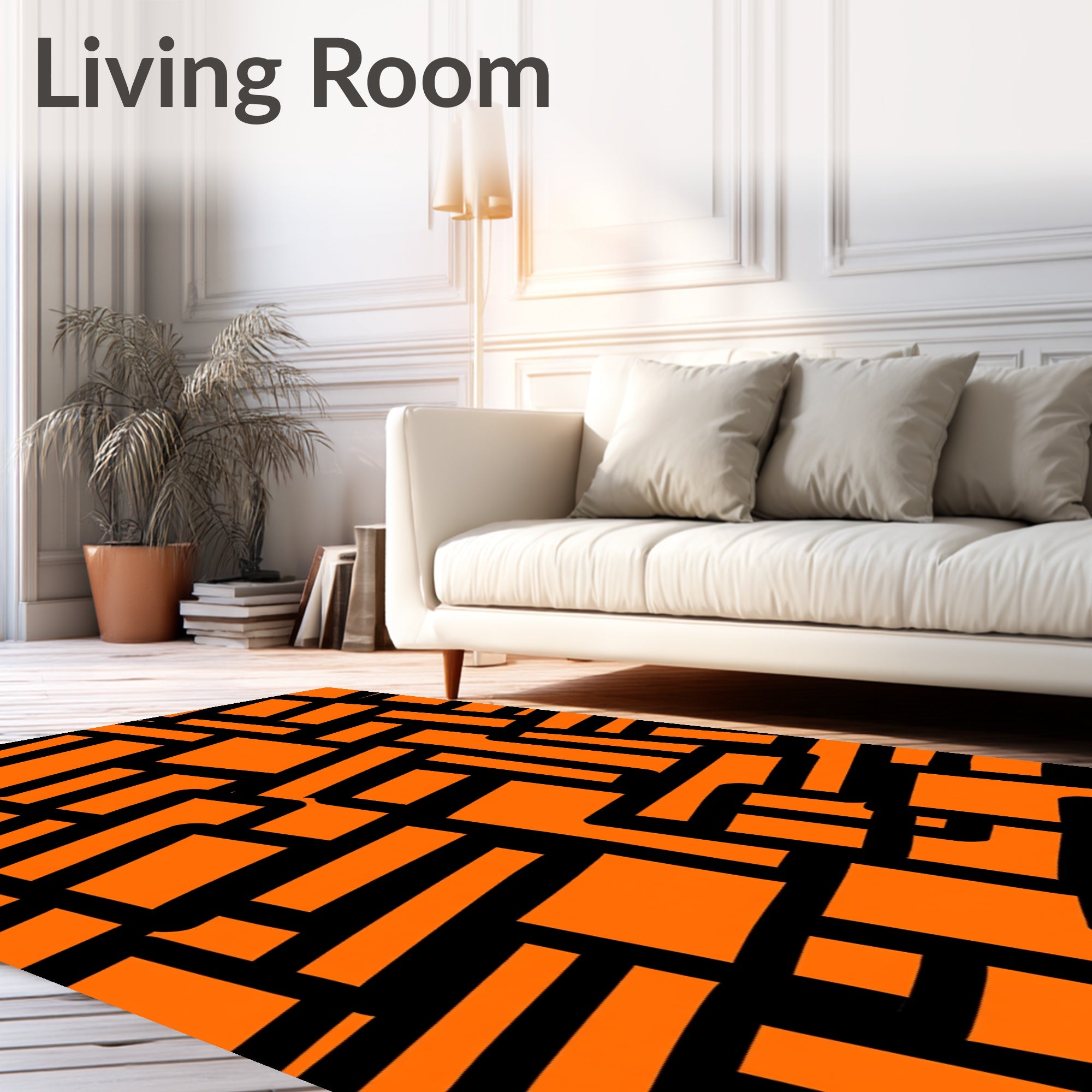 Bright Orange Geometric Labyrinth Rug