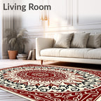 Crimson Cream Intricate Oval Mandala Rug