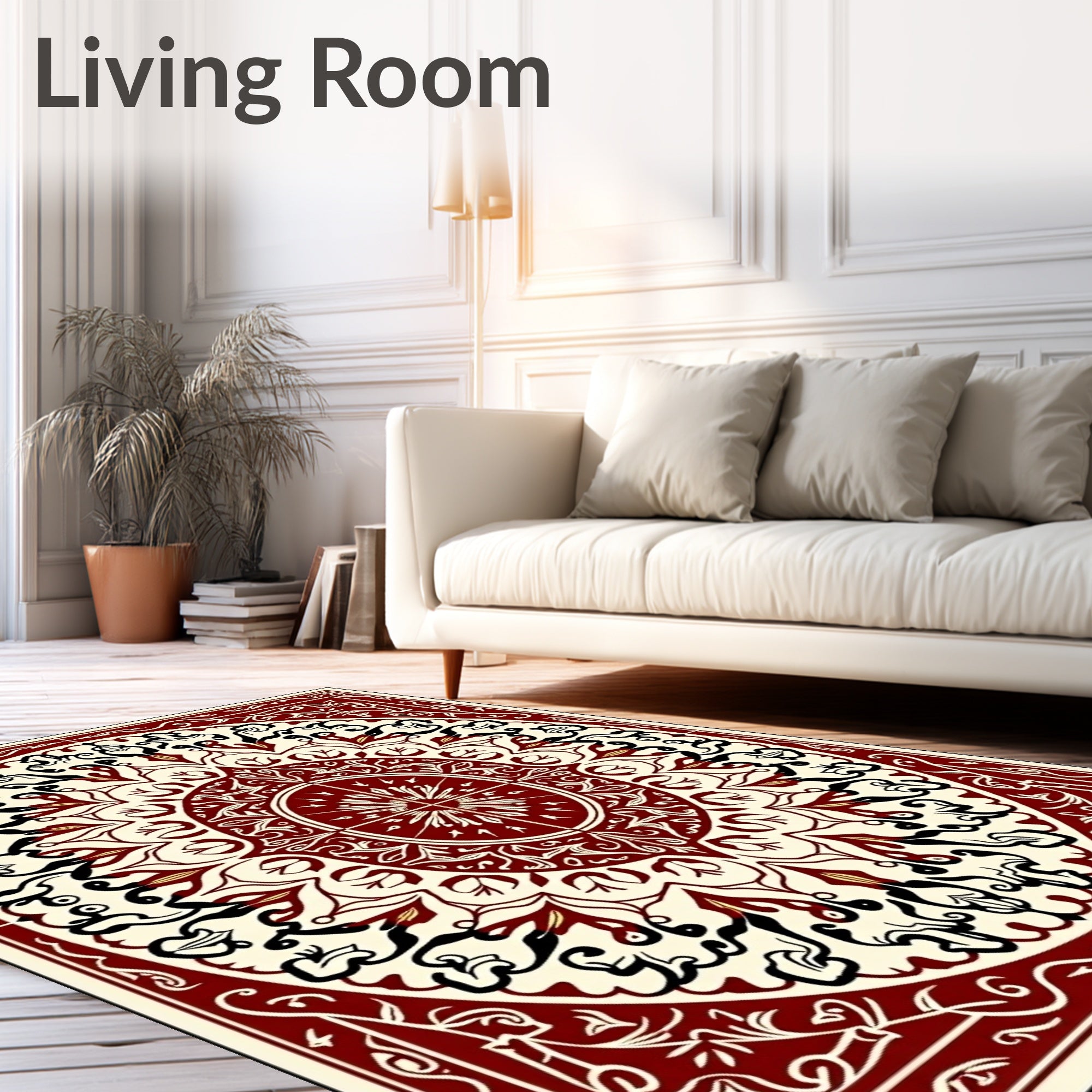 Crimson Cream Intricate Oval Mandala Rug
