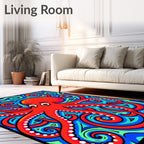 Vibrant Red Octopus Swirls Rug