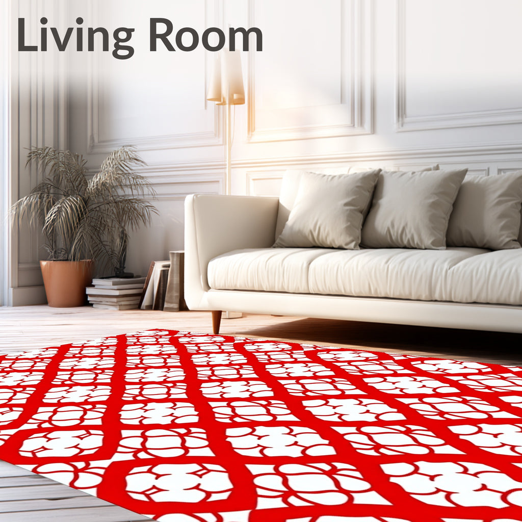 Bold Red Lattice Geometric Rug