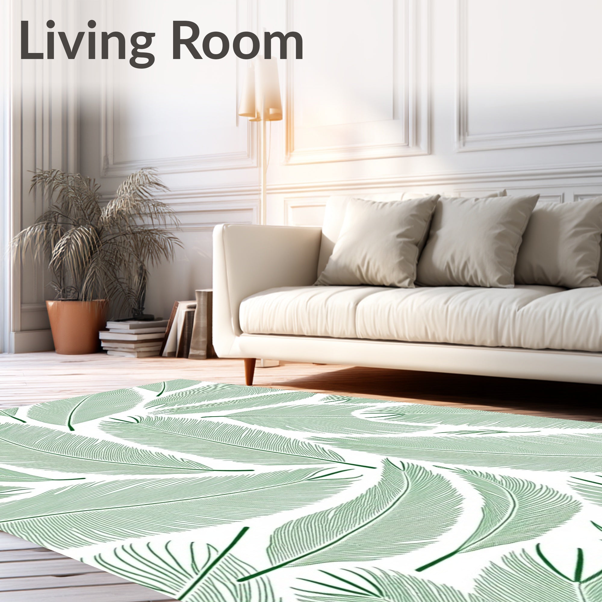 Green Feather Fern Arrangement Rug