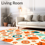 Orange Cat Sushi Floral Medallion Rug