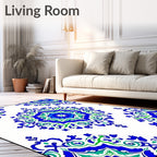 Vivid Blue Green Ornamental Medallion Rug