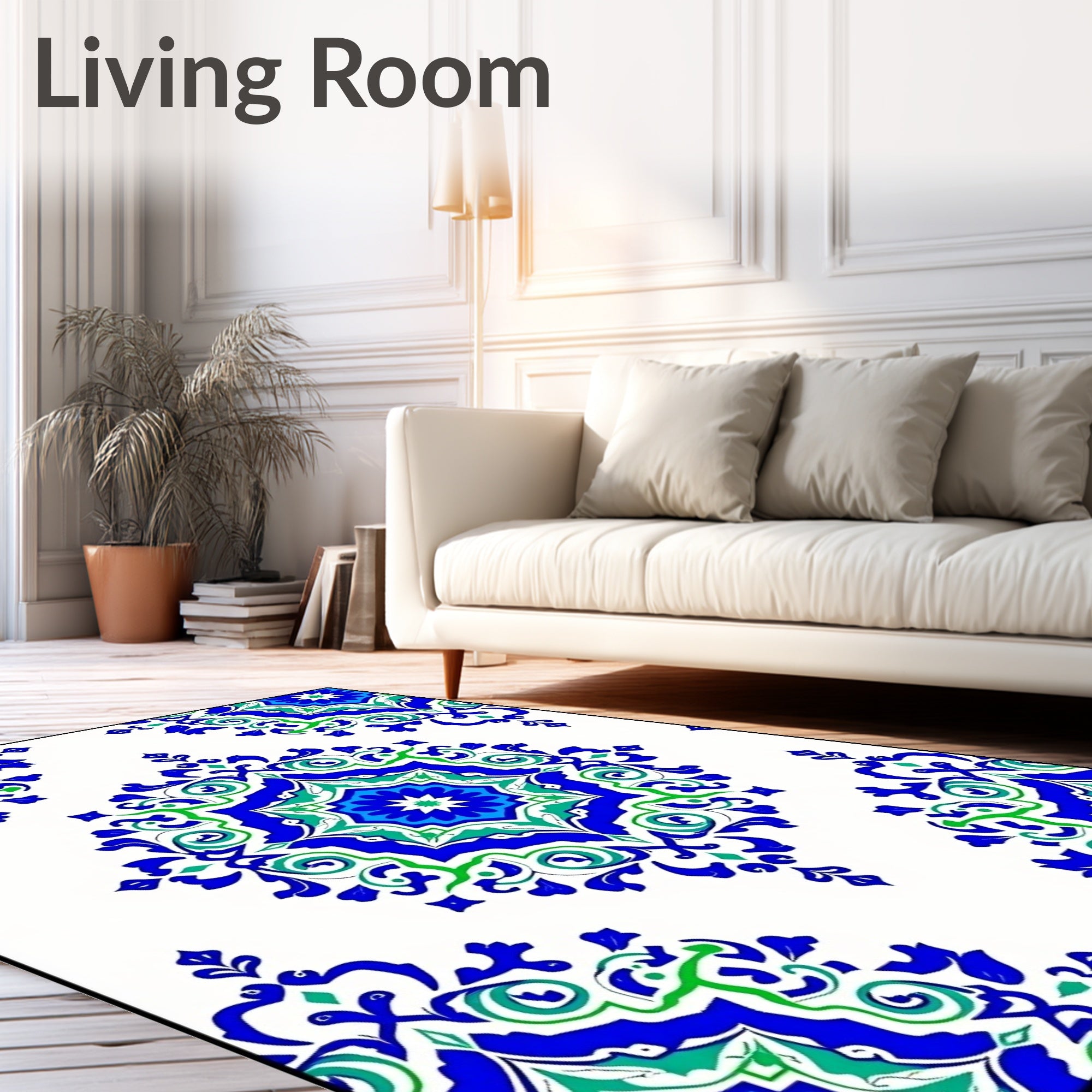 Vivid Blue Green Ornamental Medallion Rug