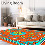 Radiant Orange Geometric Floral Art Rug