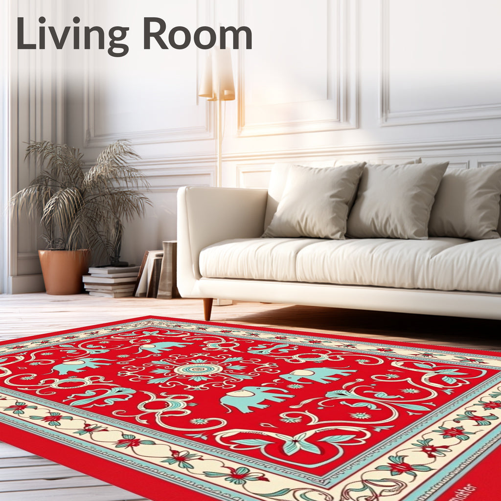 Vibrant Red Elephant Garden Medallion Rug