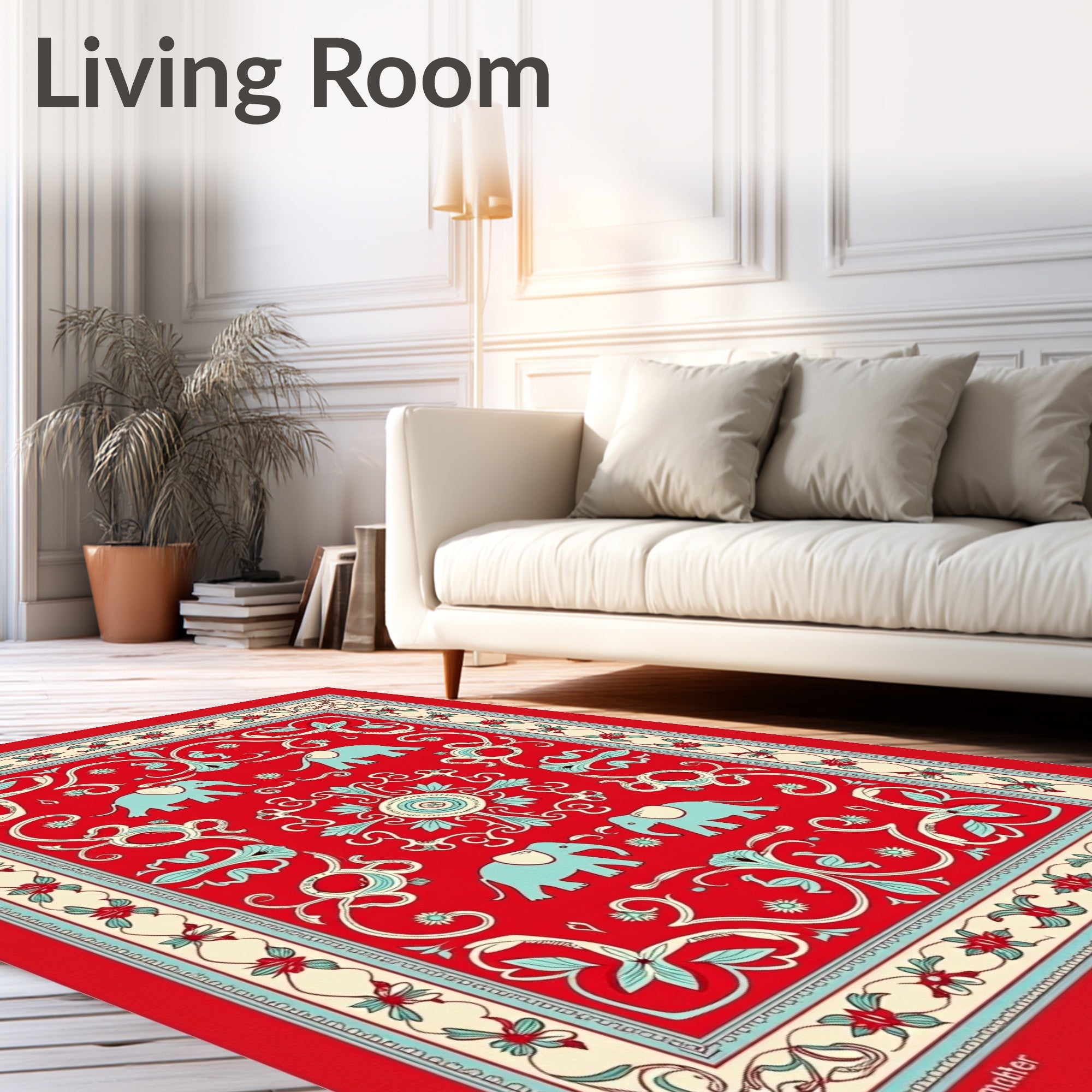 Vibrant Red Elephant Garden Medallion Rug