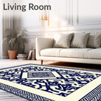 Navy Cream Geometric Diamond Motif Rug