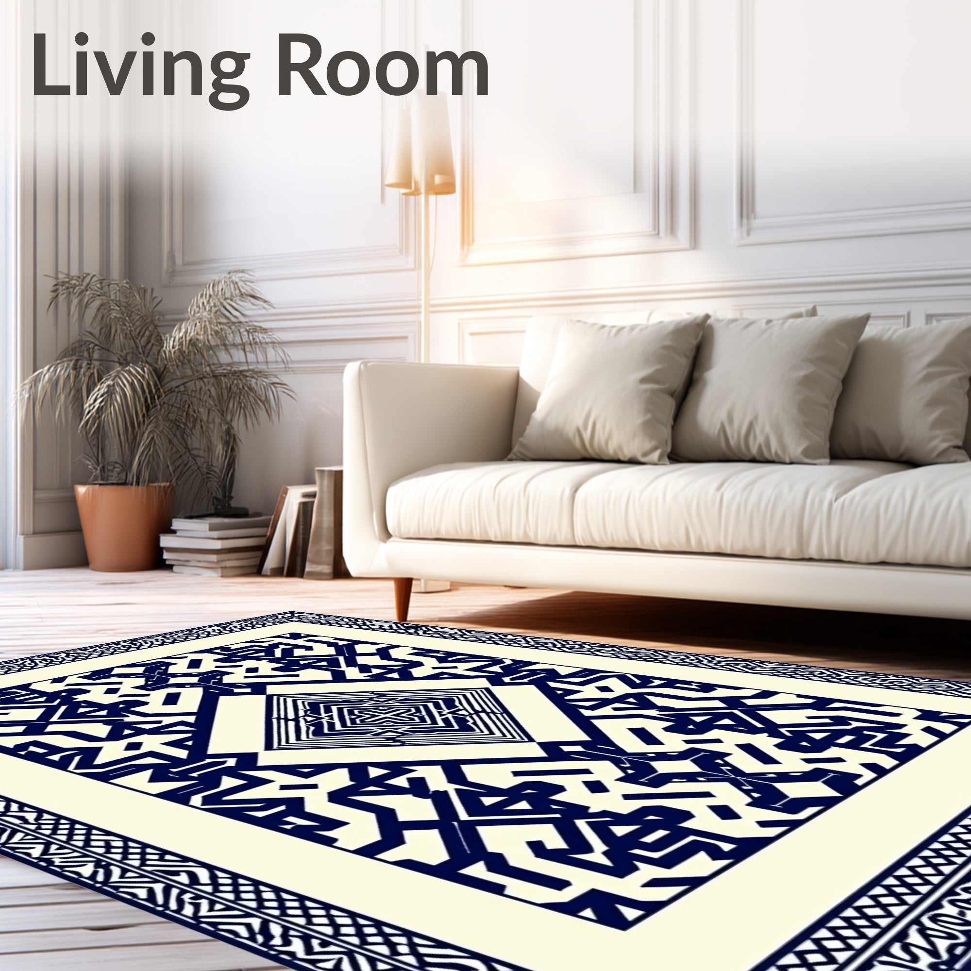 Navy Cream Geometric Diamond Motif Rug