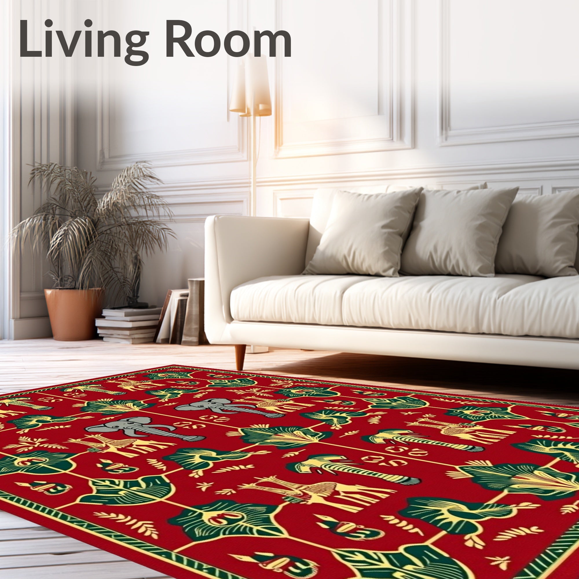 Red African Elephant Giraffe Fauna Rug