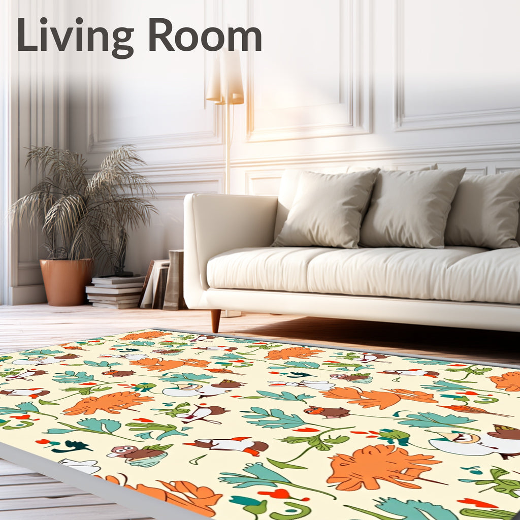 Playful Woodland Animals Whimsical Foliage Rug