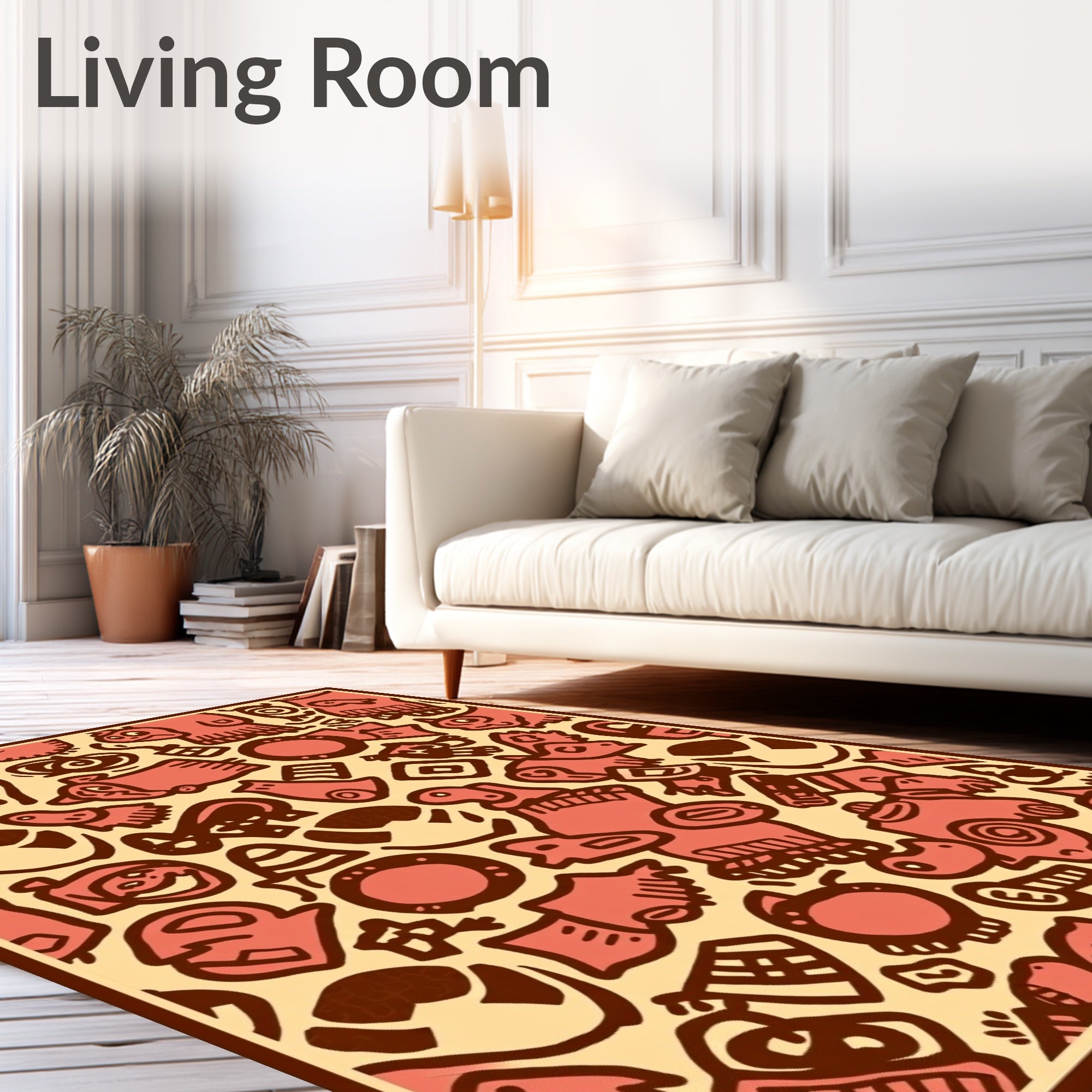 Playful Coral Cartoon Creature Collage Rug