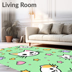 Cute Whimsical Cat Star Hearts Print Rug