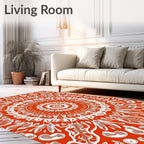 Vibrant Orange White Mandala Art Rug