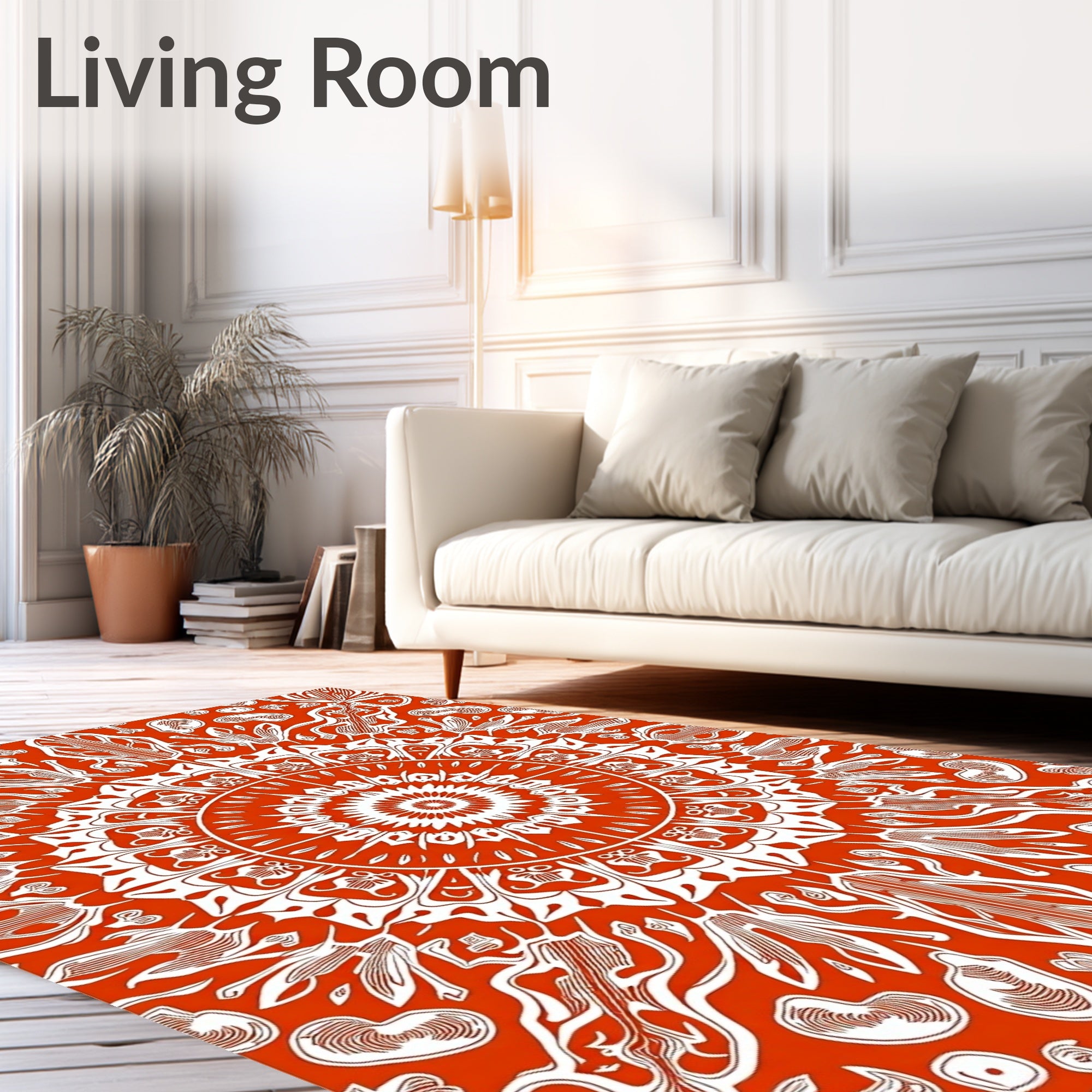 Vibrant Orange White Mandala Art Rug