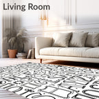 Black White Hand Drawn Alphabet Collage Rug