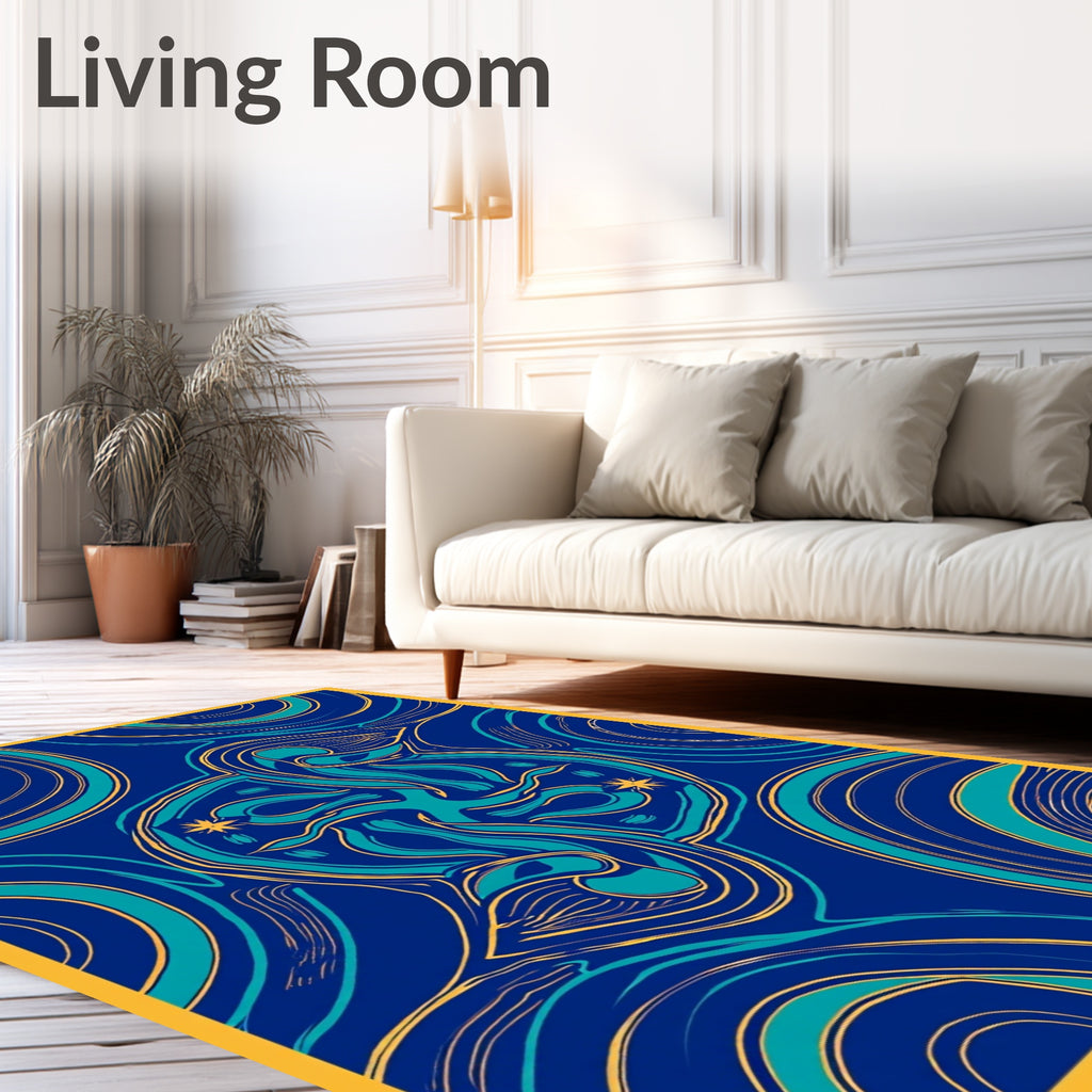 Mid Century Aqua Swirl Abstract Rug