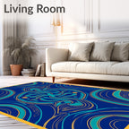 Mid Century Aqua Swirl Abstract Rug